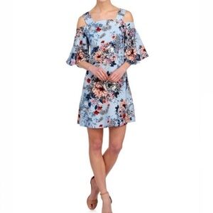 JUST TAYLOR Floral Cold Shoulder Midi shift Dress Size 6